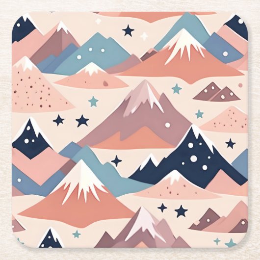 Schattigee besneeuwde bergen en sterren patroonroz kartonnen onderzetters (Voorkant)