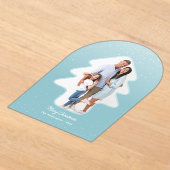 Schattigee besneeuwde kerstboomvormige foto acryl uitnodigingen (Laagn)