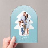 Schattigee besneeuwde kerstboomvormige foto acryl uitnodigingen (Insitu (Draagbaar))