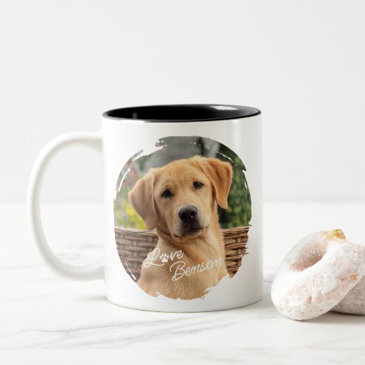 Schattigee Beste Vriend Afbeelding Love Paw Print Tweekleurige Koffiemok (Met donut)