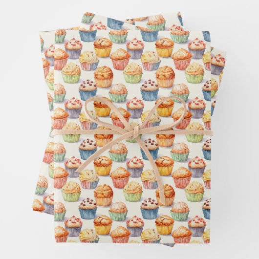 Schattigee betegelde cupcake partij inpakpapier vel (In situ)