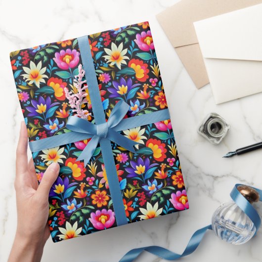 Schattigee betegelde Mexicaanse fiesta bloemen Cadeaupapier (Geschenken)