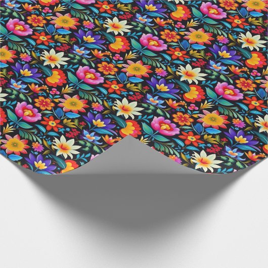 Schattigee betegelde Mexicaanse fiesta bloemen Cadeaupapier (Hoek)