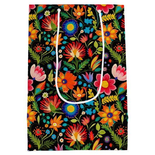 Schattigee betegelde Mexicaanse fiesta bloemen Medium Cadeauzakje (Achterkant)