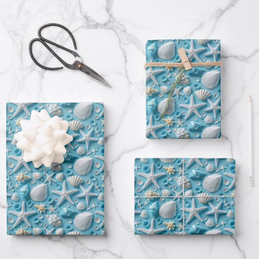 Schattigee betegelde Seashell Pattern Beach Party Inpakpapier Vel (Voorkant)