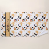 Schattigee betegelde strandpinguïns naam toevoegen strandlaken (Voorkant)