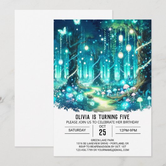 Schattigee betoverde bossen digitale verjaardag kaart (Voorkant / Achterkant)