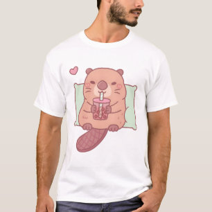 Schattigee bever chillen met bubbelthee t-shirt