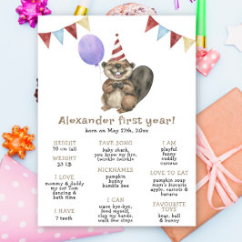 Schattigee bever eerste verjaardag mijlpaal verjaa poster