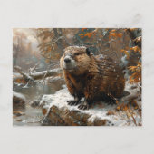 Schattigee bever tijdens winterolieverfschilderij briefkaart (Voorkant)