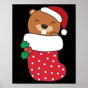 Schattigee bevers in kerstkousen voor kerst poster