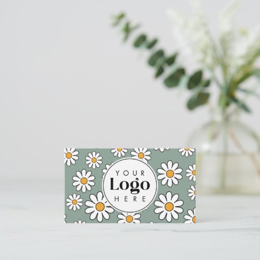 Schattigee bewerkbare Daisy Floral aangepaste Logo Visitekaartje (Staand voorkant)