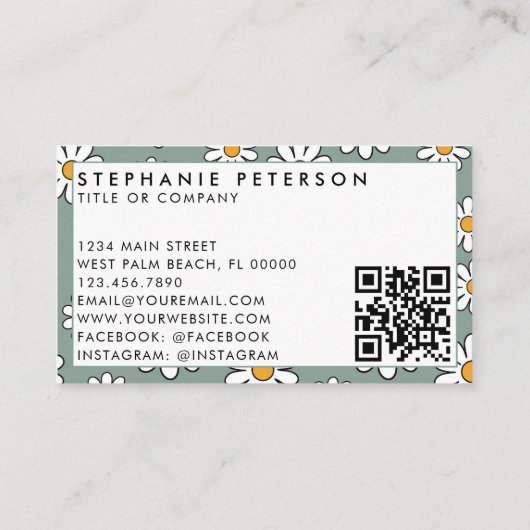 Schattigee bewerkbare Daisy Floral aangepaste Logo Visitekaartje (Achterkant)