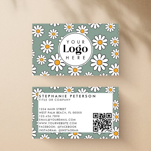 Schattigee bewerkbare Daisy Floral aangepaste Logo Visitekaartje