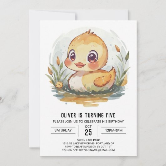 Schattigee bewerkbare eendenverjaardag kaart (Voorkant)