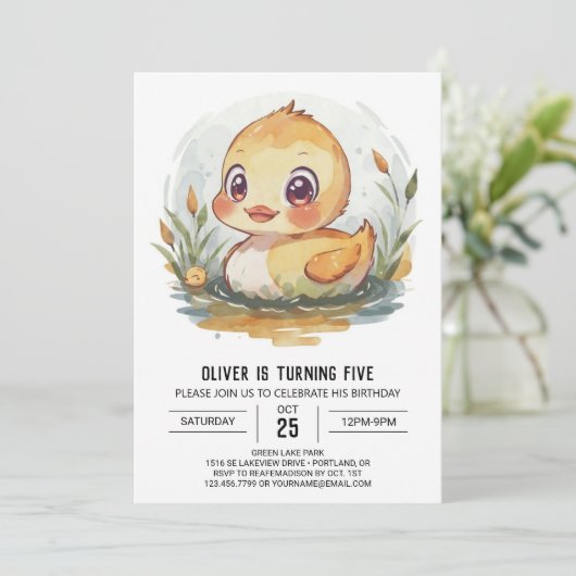 Schattigee bewerkbare eendenverjaardag kaart (Staand voorkant)