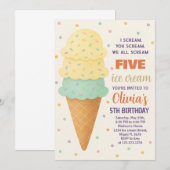Schattigee bewerkbare Ice Cream Party Invitation Kaart (Voorkant / Achterkant)