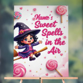 Schattigee bewerkbare naam heks op Broom Halloween Acryl Bord (Neutraal)