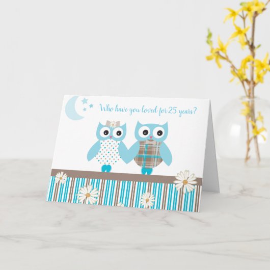 Schattigee bewerkbare uil liefde bruiloft Jubileum Kaart (Gele Bloem)