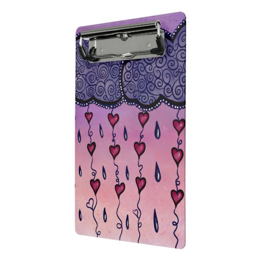 Schattigee bewolking, harten en regendruppels mini klembord (Angled2)