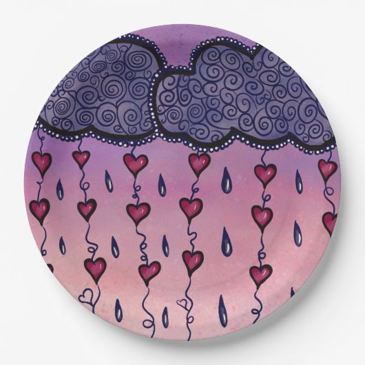 Schattigee bewolking, harten en regendruppels papieren bordje (Voorkant)