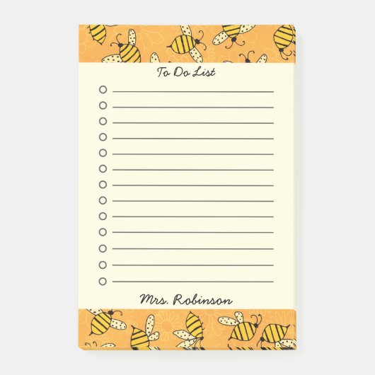 Schattigee Bezige Bijenleraar om te doen lijst 4x6 Post-it® Notes (Voorkant)