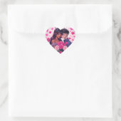 Schattigee bi-raciale anime-Valentijnsdag Hart Sticker (Tas)