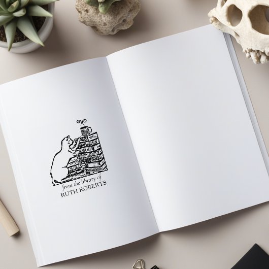 Schattigee  bibliotheekkat rubberstempel