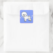 Schattigee Bichon Frise Cartoon - Blauw Vierkante Sticker (Tas)