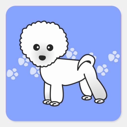 Schattigee Bichon Frise Cartoon - Blauw Vierkante Sticker (Voorkant)