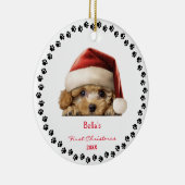 Schattigee Bichon Frise Dog Santa Hat Eerste Kerst Keramisch Ornament (Rechts)