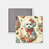 Schattigee  Bichon Frisé Illustratie Magneet (Voorkant / Achterkant)