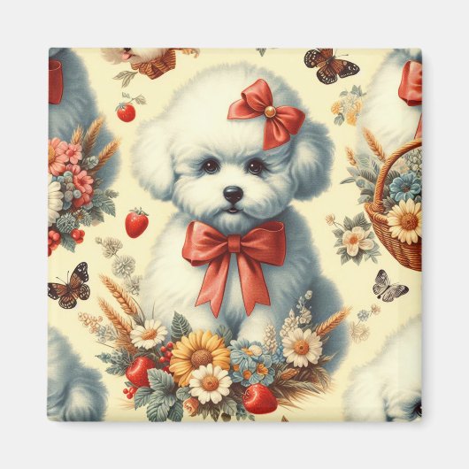 Schattigee  Bichon Frisé Illustratie Magneet (Voorkant)
