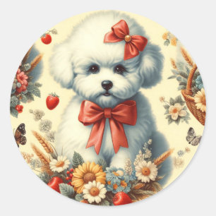 Schattigee Bichon Frisé Illustratie Ronde Sticker