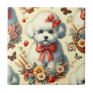 Schattigee Bichon Frisé Illustratie Tegeltje