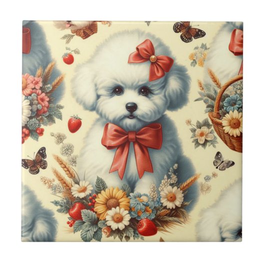 Schattigee  Bichon Frisé Illustratie Tegeltje (Voorkant)