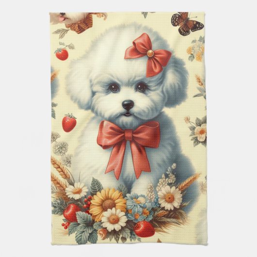 Schattigee Bichon Frisé Illustratie Theedoek (Verticaal)