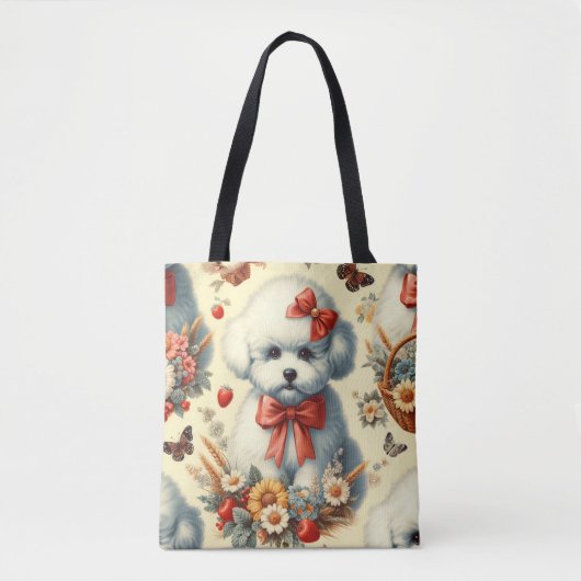 Schattigee  Bichon Frisé Illustratie Tote Bag (Voorkant)
