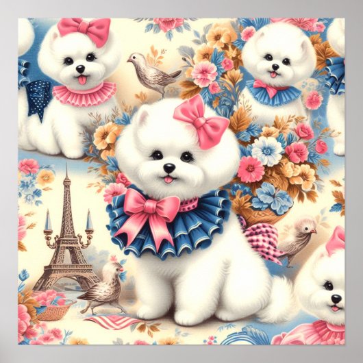 Schattigee Bichon Frisé Naadloos Poster (Voorkant)