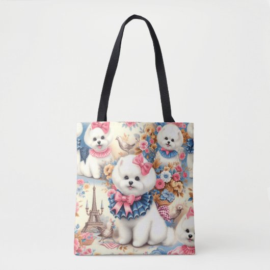 Schattigee Bichon Frisé Naadloos Tote Bag (Voorkant)