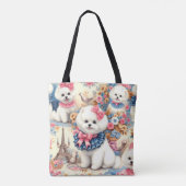 Schattigee Bichon Frisé Naadloos Tote Bag (Achterkant)