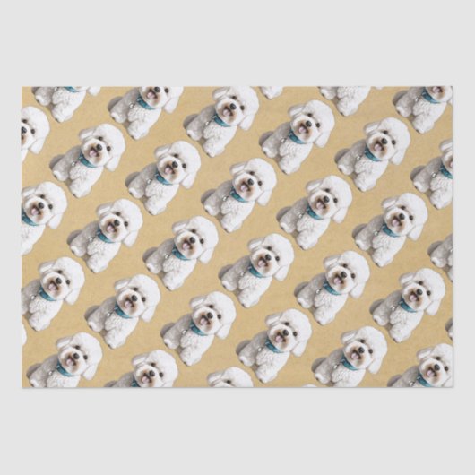 Schattigee Bichon Frise op Dappled Paper Achtergro Tissuepapier (Voorkant)