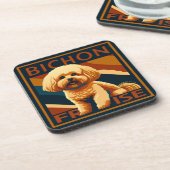 Schattigee Bichon Frise Puppy Dog Retro Poster Sti Bier Onderzetter (Linkerzijde)