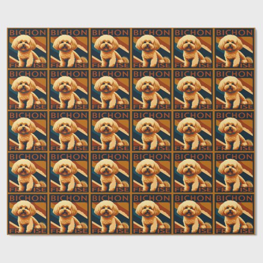 Schattigee Bichon Frise Puppy Dog Retro Poster Sti Cadeaupapier (Vlak)