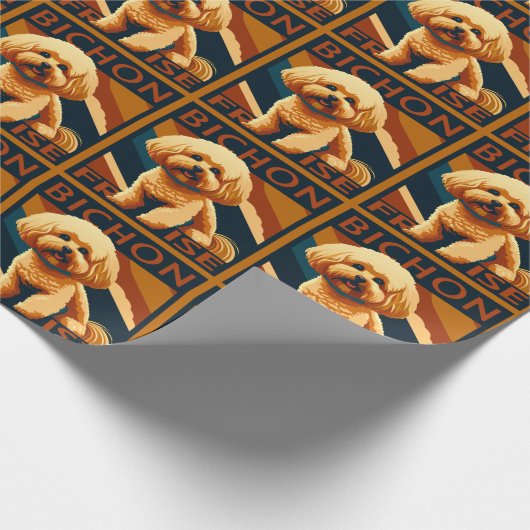 Schattigee Bichon Frise Puppy Dog Retro Poster Sti Cadeaupapier (Hoek)