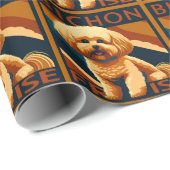 Schattigee Bichon Frise Puppy Dog Retro Poster Sti Cadeaupapier (Rol Hoek)