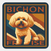 Schattigee Bichon Frise Puppy Dog Retro Poster Sti Vierkante Sticker (Voorkant)