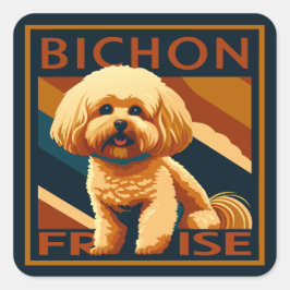 Schattigee Bichon Frise Puppy Dog Retro Poster Sti Vierkante Sticker
