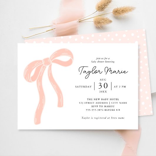 Schattigee Big Bow | Meisje Baby shower Uitnodigin Kaart
