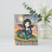 Schattigee Big-Eye Gothic Fairy en Dragon Art Briefkaart (Staand voorkant)